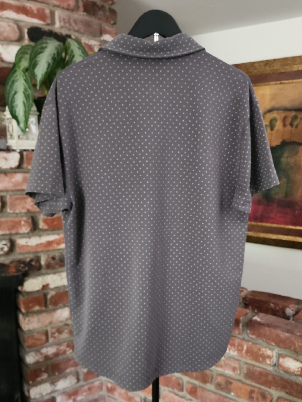 BYLT Basics Gray Polo with White Micro-Dot Pattern - Picture 4 of 8